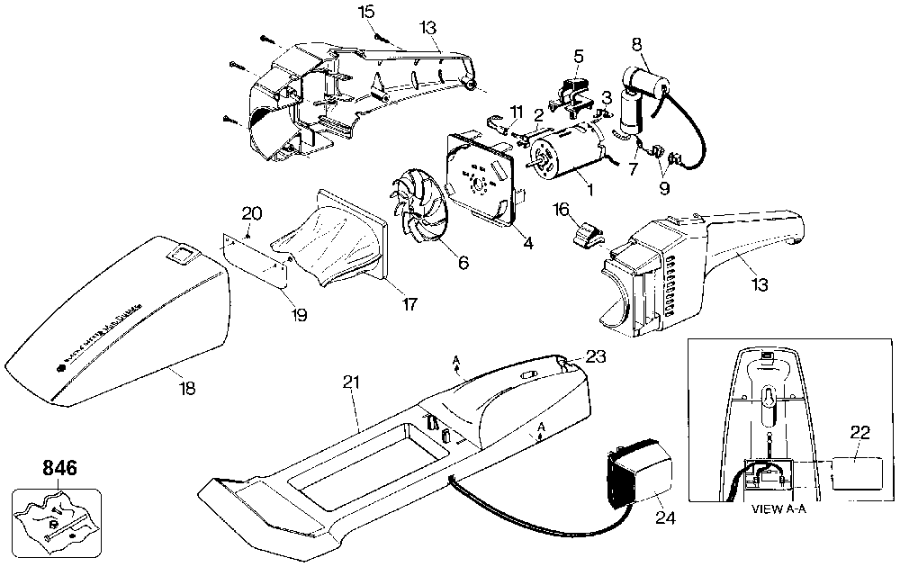 Exploded Diagram A Diagram and Parts List for 9932-04 Type 1 Black and Decker Hand Vacuum